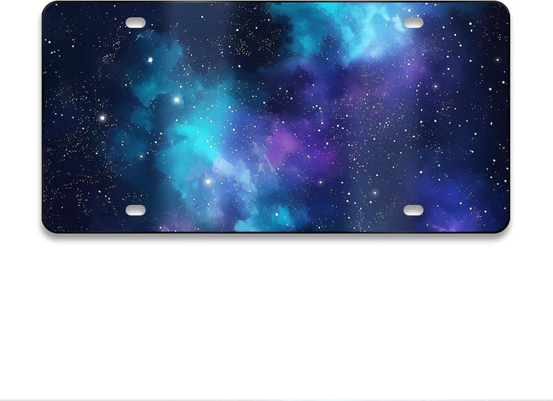 MCIAONE Front License Plate - Galaxy License Plate, Aluminum Sky Decorative License Plates Starry Sky, Space Novelty Vanity Tag, Car Decor Accessory with 4 Holes, 6×12 inch Car License Decor - Image 1